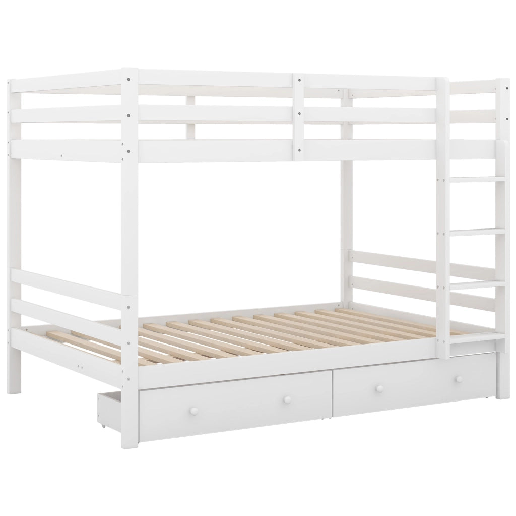 Letto a castello 140x200 cm in pino e MDF con cassetti e scala; bianco