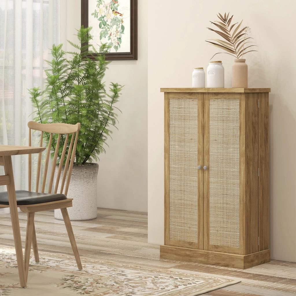 Armadio Cucina con Ante in Rattan e Ripiani Regolabili ¨C Zephmum ¨C 60x30x104cm Naturale