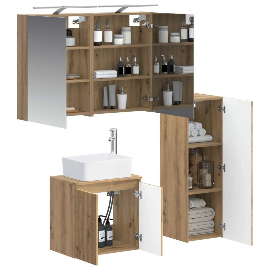 Set di mobili per il bagno 4 pz Rovere Artigianale 3407438