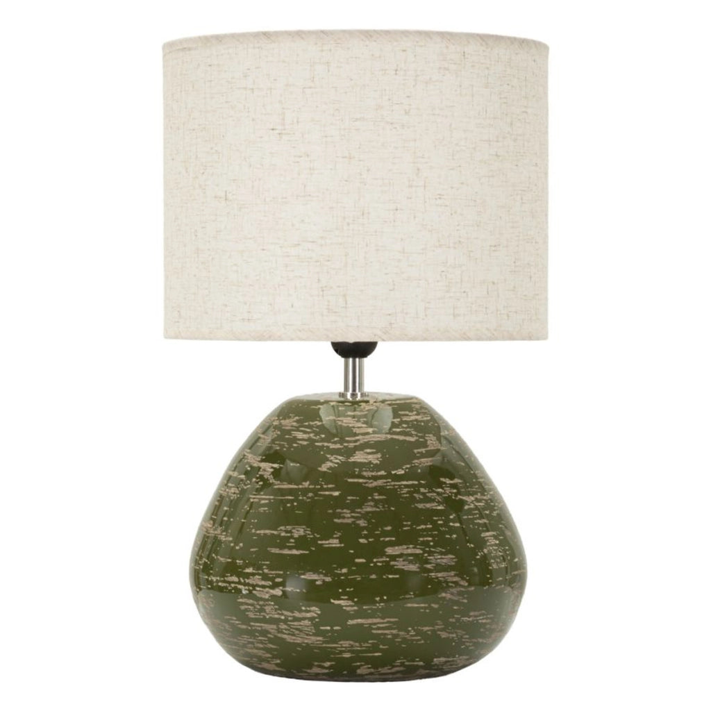 Lampada da tavolo in ceramica verde con paralume in poliestere