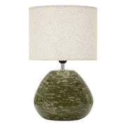 Lampada da tavolo in ceramica verde con paralume in poliestere