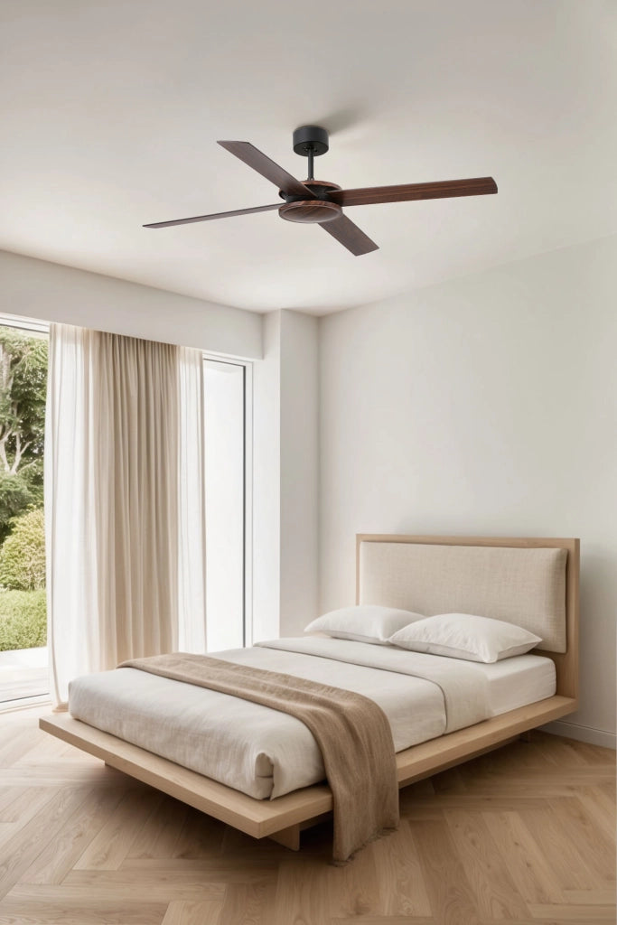 FARO Ventilatore da soffitto con motore DC senza luce 6 velocita con telecomando funzione estate-inverno per soffitti inclinati Marrone-Nero Acciaio FARO-33724