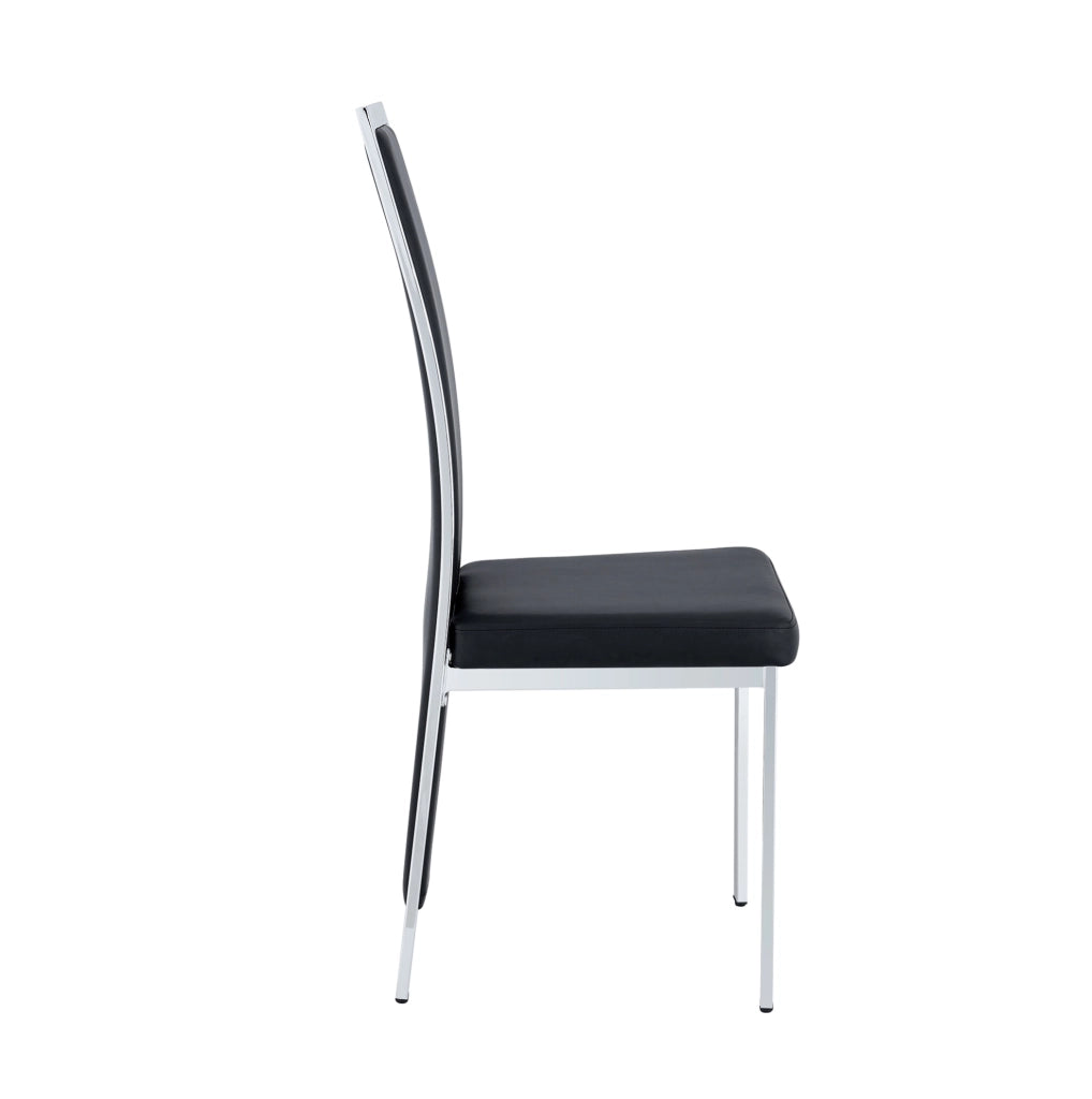 Set 4 sedie da pranzo moderne in PU nero con struttura in metallo argentato; 109 cm