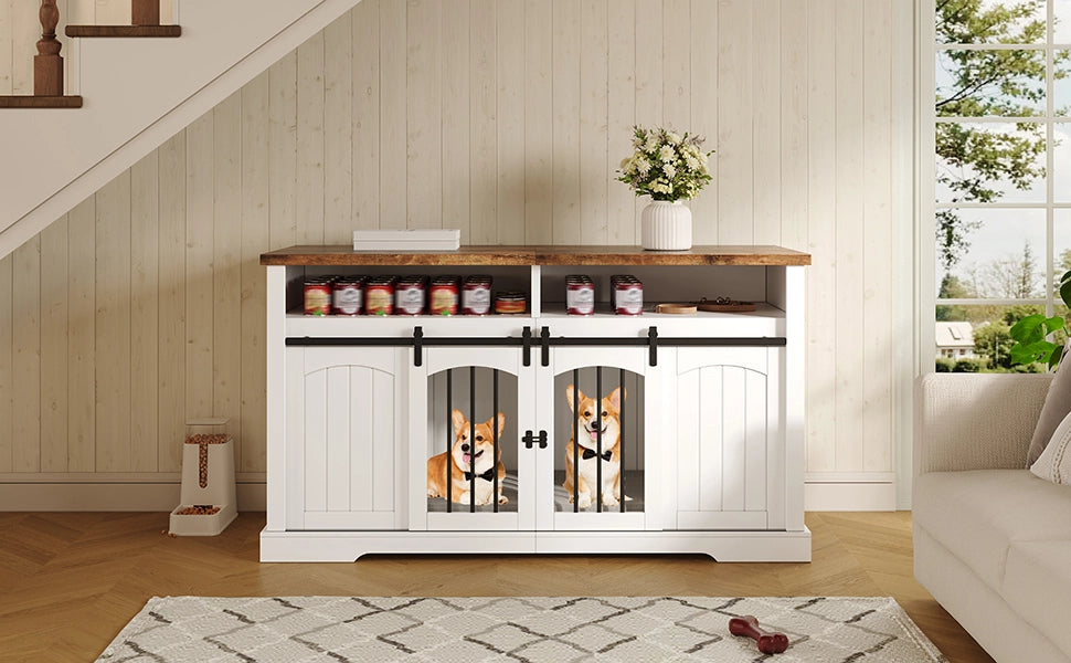 Gabbia per cani da interno con porta scorrevole e chiusura divisorio rimovibile in MDF e metallo bianco 153 × 60 × 85 cm