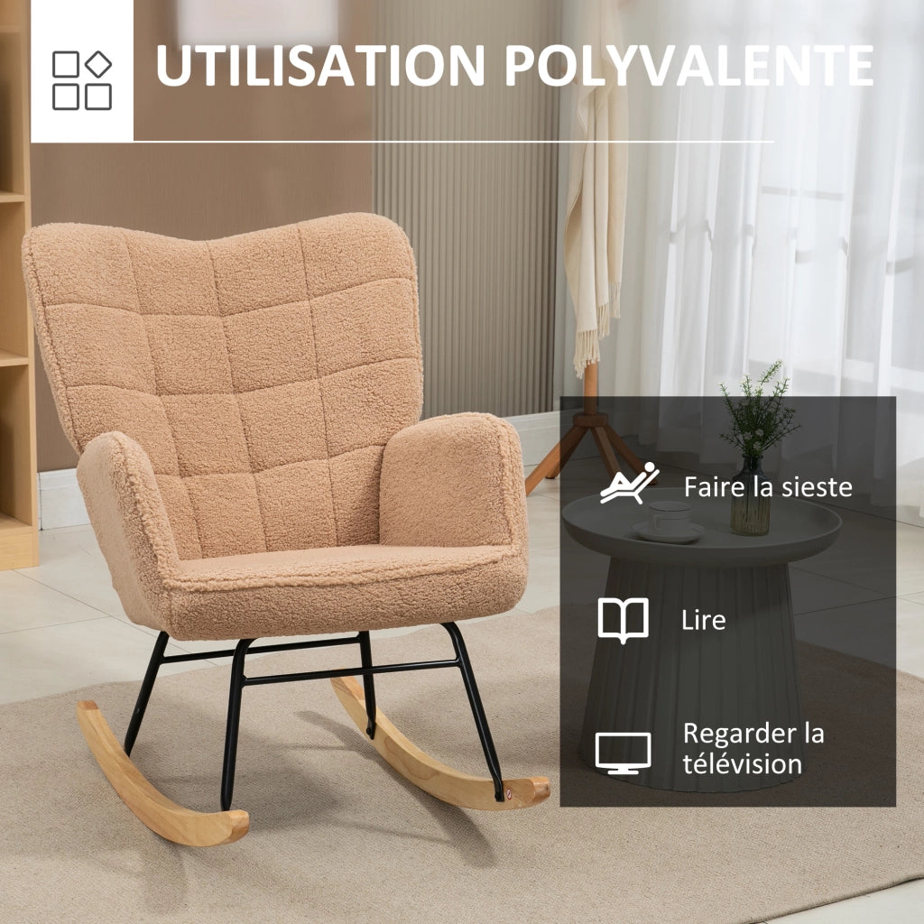 Poltrona a dondolo ¨C Xylo ¨C tessuto effetto boucl¨¦ marrone, struttura in metallo 71x98x101 cm