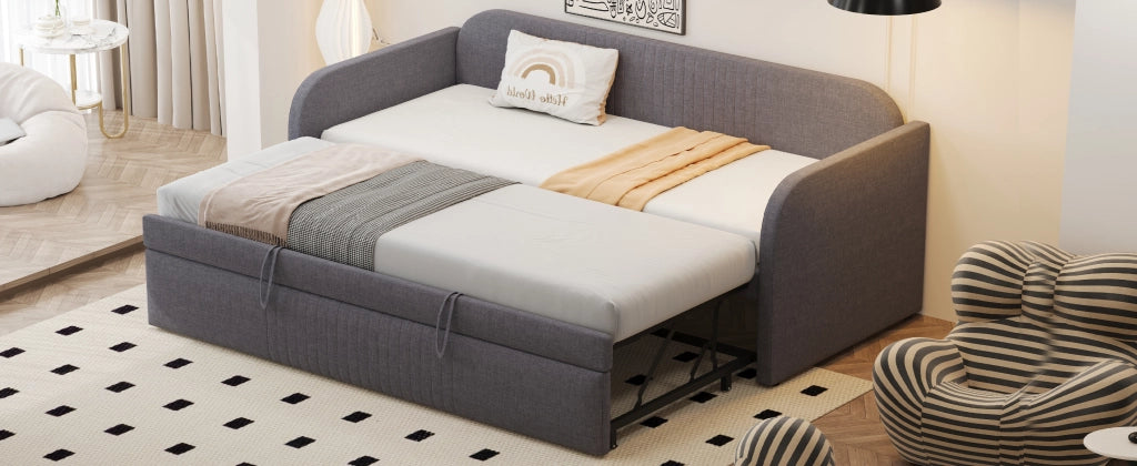 DESMIU Divano letto 90 × 190 cm e 180 × 190 cm 2 posti con schienale a righe, senza materasso, grigio