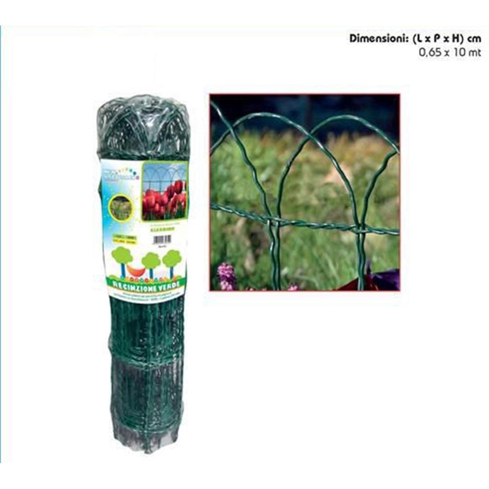 Trade Shop - Rete Metallica Plastificata Verde Con Bordura 0,65x10mt Recinzione Aiuole Orti Grn59 630720a -
