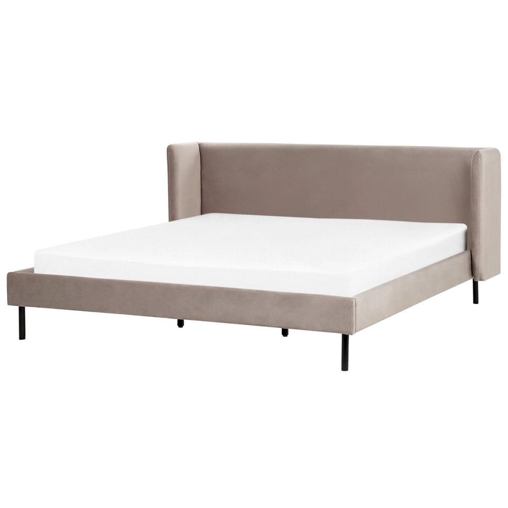 Letto con rete a doghe velluto tortora 180 x 200 cm testiera e gambe nere camera da letto soggiorno
