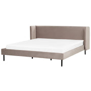 Letto con rete a doghe velluto tortora 180 x 200 cm testiera e gambe nere camera da letto soggiorno