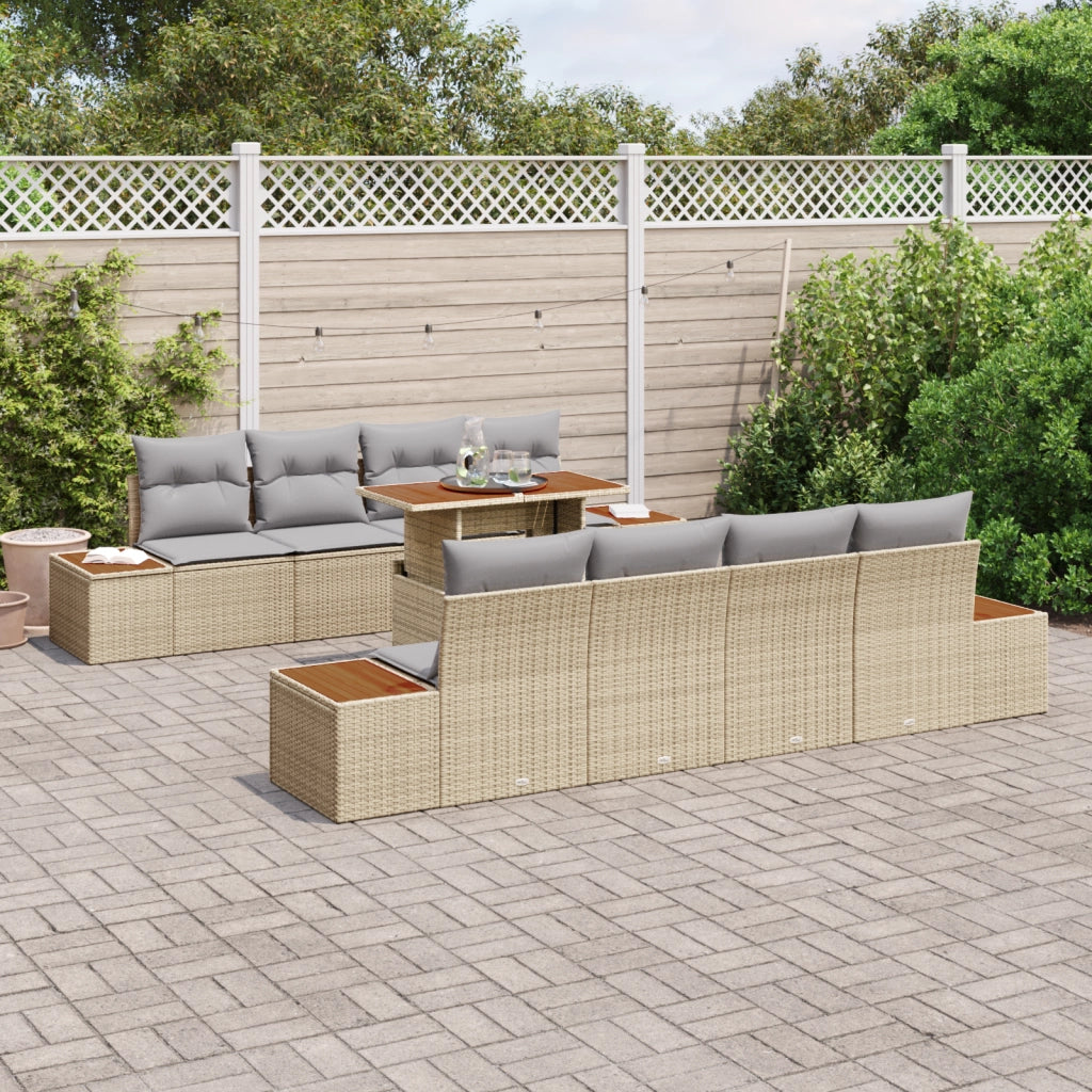 Set di SofÃ  da Giardino  9 Pezzi con Cuscini Beige Polyrattan