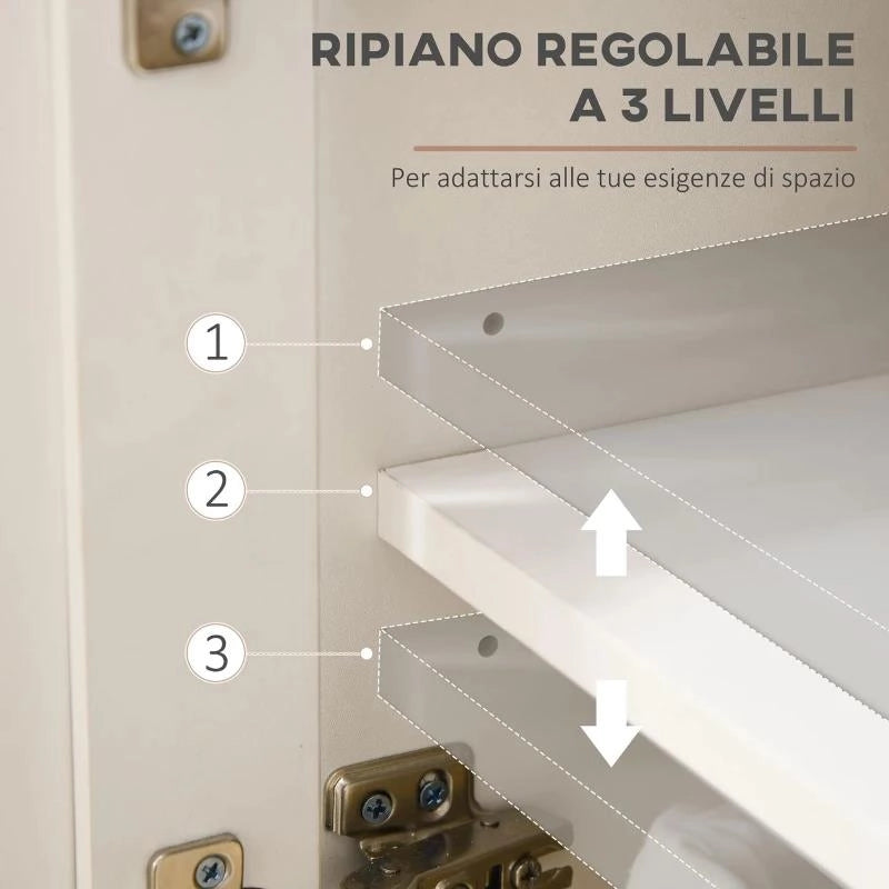 CREDENZA BUFFET IN LEGNO CON 2 CASSETTI E 2 ARMADIETTI, 117X35X80 CM, BIANCO E COLOR LEGNO