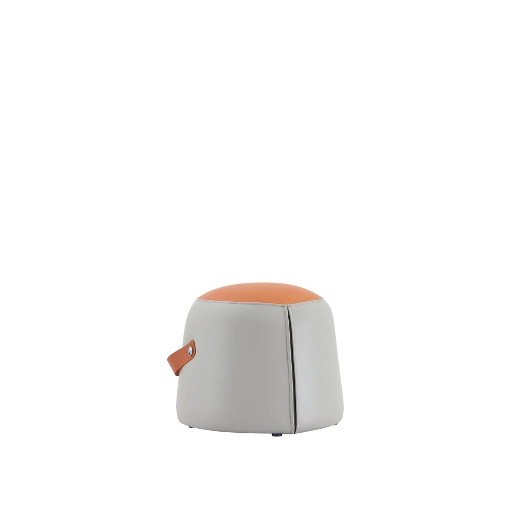 Pouf imbottito con maniglia in pelle PU grigio