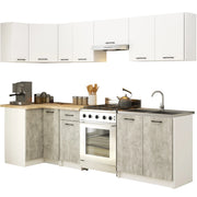 AKORD Set di Mobili da Cucina OLIWIA 300 cm Bianco 300 cm 11 ante 1 cassetto inserto frontale Cemento 300x46x203 cm