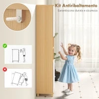 Colonna Bagno con 2 Armadietti e Ripiani Aperti, Mensole Interne Regolabili, 30x30x166 cm, Bianco e Legno