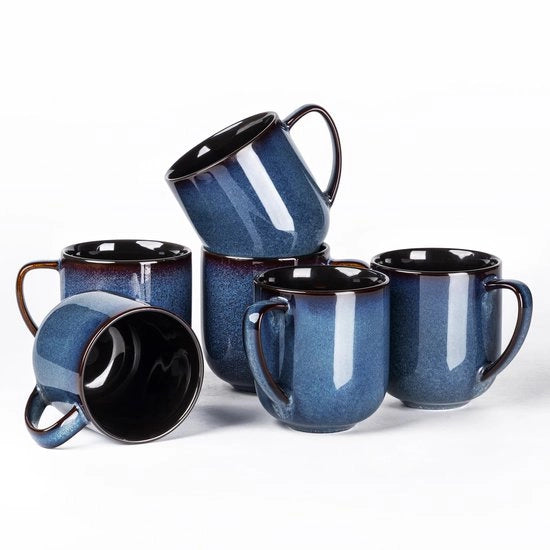 Tazze da Caffè in Ceramica 6 Persone 350 ml, Tazze da Caffè con Manico Grande per Latte, Cappuccino, Latte e Cioccolata Calda, Resistenti a Lavastoviglie e Microonde, Blu Spaziale