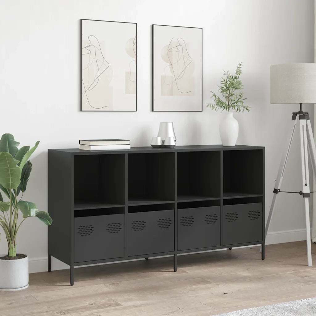 Credenza Nera 135x39x73,5 cm in Acciaio Laminato a Freddo 3307161