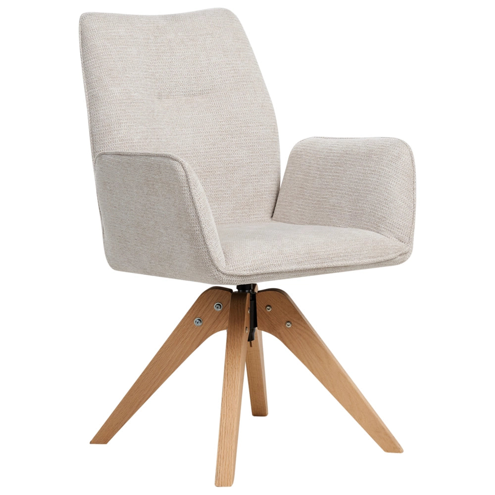 Sedia da pranzo girevole con schienale alto in lino beige chiaro stile scandinavo