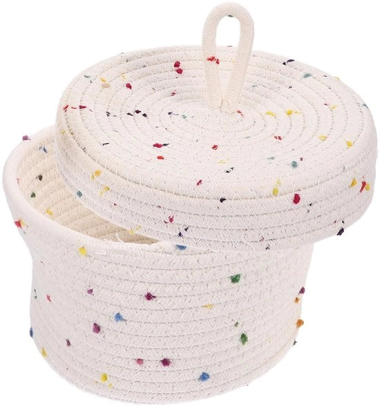 Cassa di conservazione con coperchio - Corda di cotone - Scatola rettangolare - Cassa decorativa - Organizzatore per cosmetici - 18 x 19 x 12 cm - Scatola di conservazione