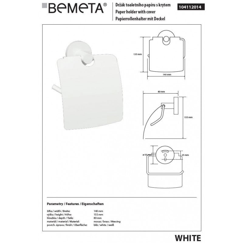 Porta carta igienica BIANCO in ottone bianco 14 x 15,5 x 8cm