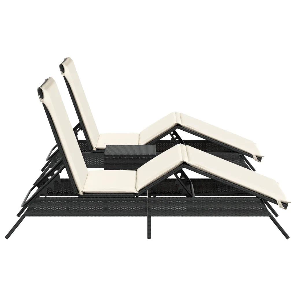 Lettini Prendisole 2 pz | Sdraio da giardino | Lettino da sole con Tavolino Nero in Polyrattan