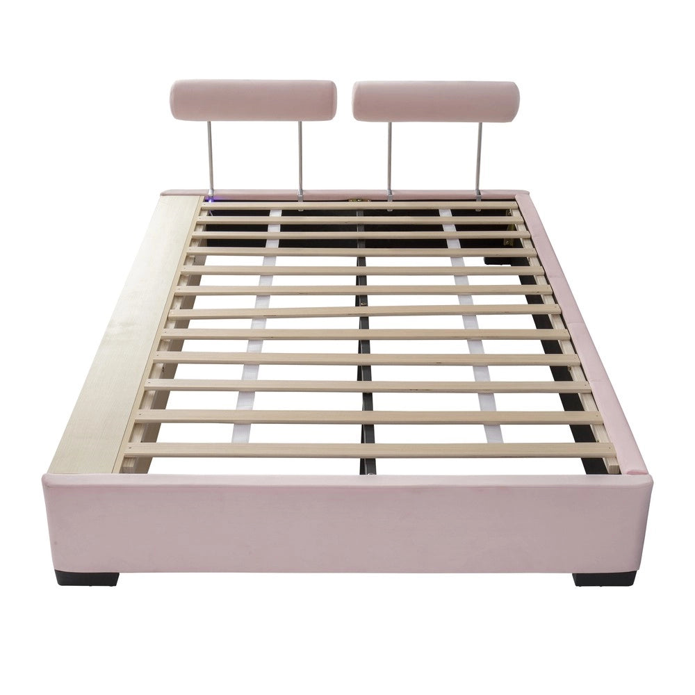 Letto imbottito per bambini ¨C Minimal ¨C Rosa con LED 140x200 cm
