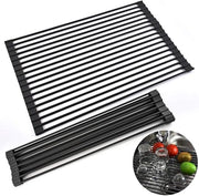 Afdruiprek Oprolbaar - 52 x 33 Cm - Afdruiprek - Afwasrek - Oprolbaar Vaat Droogrek - Oprolbaar Silicone Vaat Droogrek - Hittebestendig Afwasrek - Afdruipmat - Keukenrek 3-in-1 - Nero