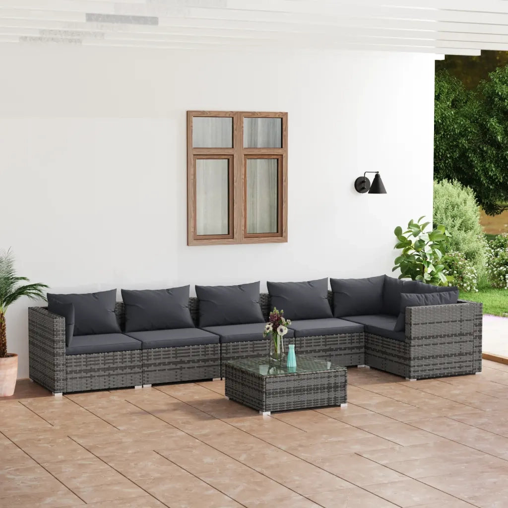 Set Divani da Giardino 7 pz con Cuscini in Polyrattan Grigio cod mxl 52067
