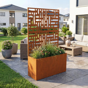 Fioriera con Spalliera Bernalda a 4 Rotelle 146 x 83 x 31 cm Acciaio Corten - Marrone Ossidato casa.pro