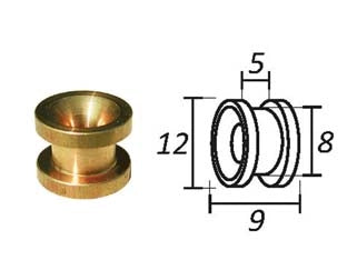 PASSAFILO IN OTTONE PER TESTINE CON SEDE- - ø mm.9, ø esterno mm.12 - 10 pezzi