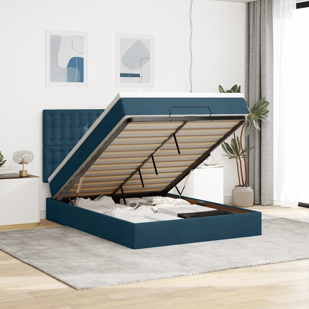 Struttura Letto Pouf con Materassi Blu 140x200cm in Velluto