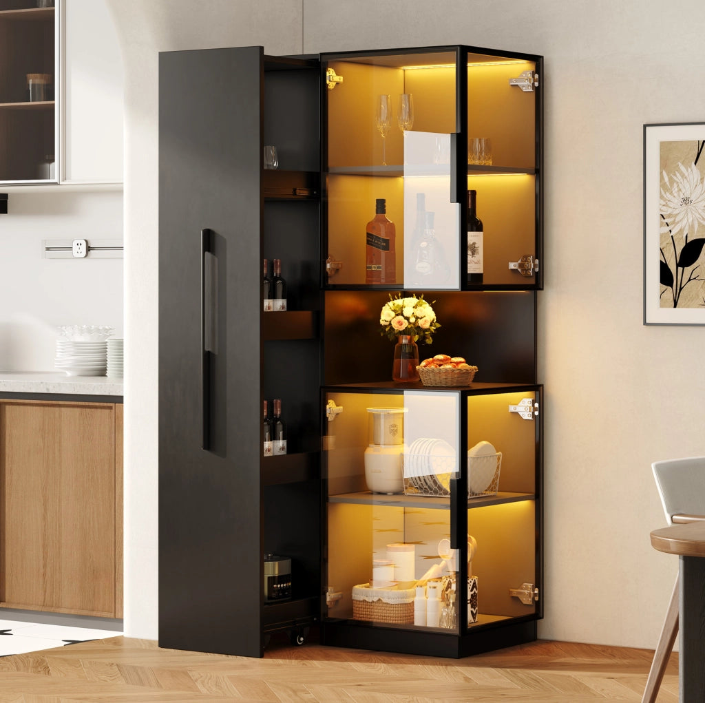 Vetrina alta 70x38x160 cm in MDF e vetro con LED multicolore; nera