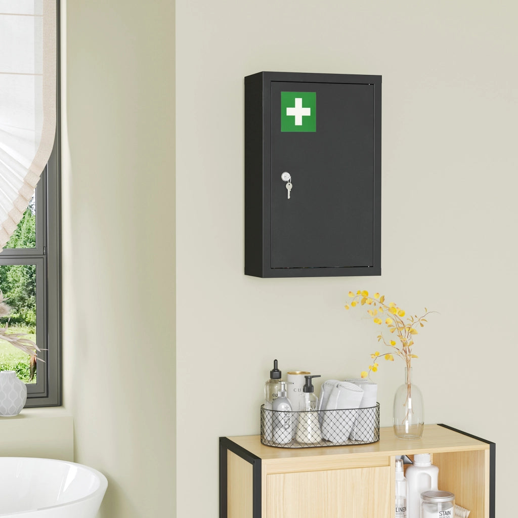 Armadietto Medicinali con 3 Ripiani e Chiave ¨C Zephmum ¨C 30x14x46cm, Nero