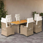 Set da Pranzo da Giardino 7 pz con Cuscini Beige in Polyrattan,Set da Pranzo Esterni,Set Pranzo da Giardino,Set da Pranzo su Patio-3212713