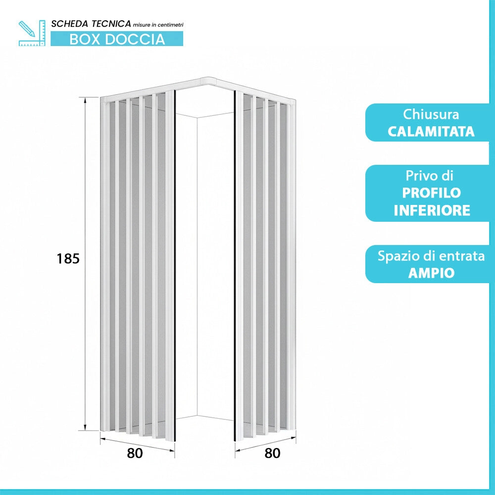 Box doccia per disabili angolare 80x80 con ante a soffietto in PVC