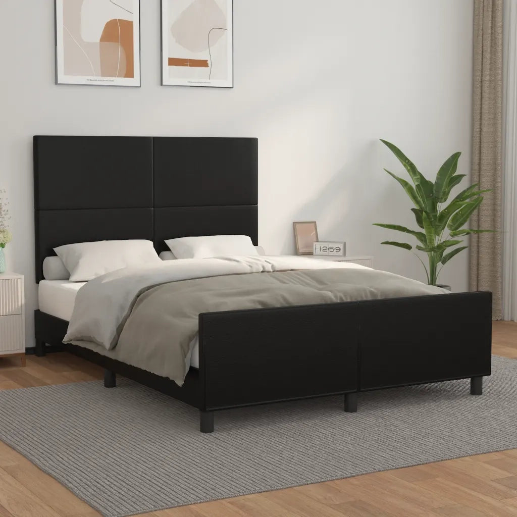 Letto matrimoniale | Letto per adulti | Giroletto con Testiera Nero 140x200 cm in Similpelle