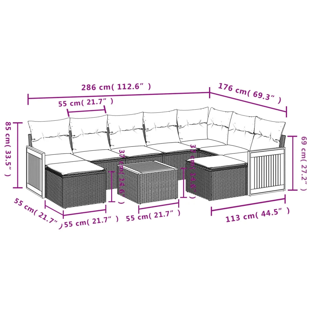 Set Divano da Giardino 10 pz con Cuscini Beige in Polyrattan