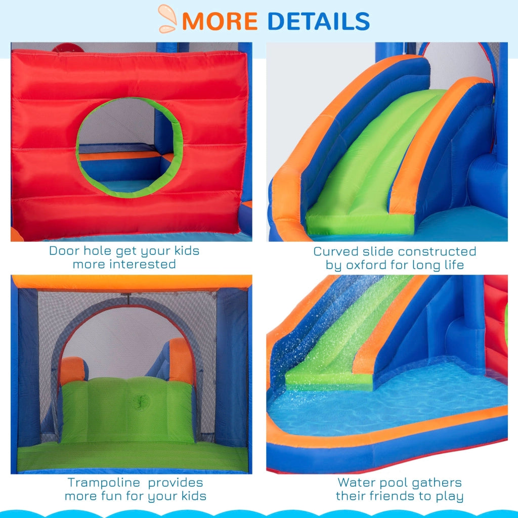 Castello Giostra Gonfiabile 380x340x170 cm con Scivolo Piscina e Pompa Multicolor