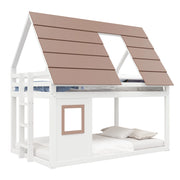 Letto a Castello 140x200 cm; 2 Posti; con Tetto e Scala; in MDF e Pino; Marrone