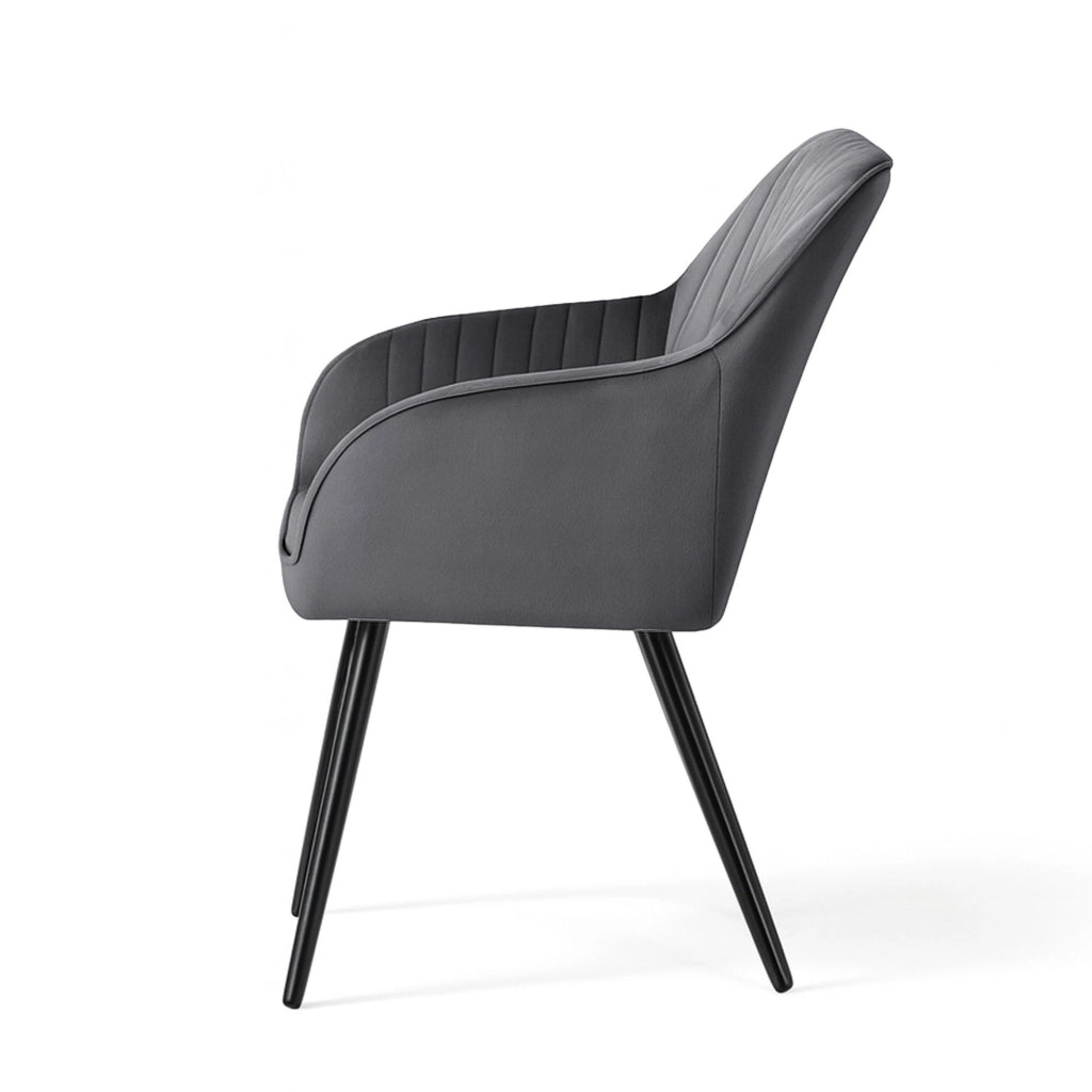 Set di 2 Sedie in velluto con cuciture verticali FLORENCE Grafite gambe nere