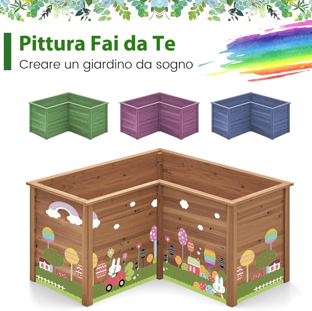 Letto Rialzato da Giardino in Legno, Fioriera da Esterno a Forma di L con Base Aperta, Aiuola per Frutto, Erbe, Verdure e Fiori da Blacone, Cortile e Prato, 120 x 120 x 63 cm (Marrone)