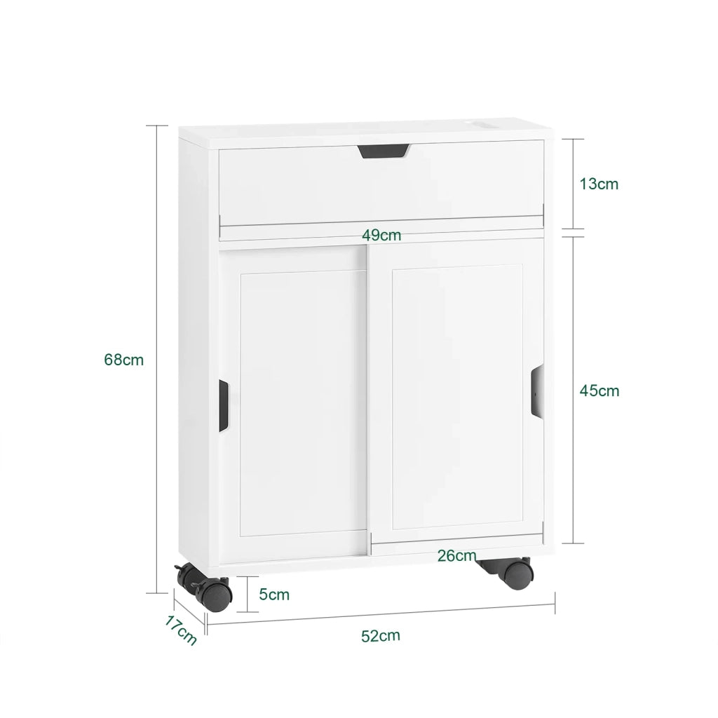Carrellino salvaspazio Portarotolo e Portascopino con ruote bianco L17*P52*A67 cm BZR31-W