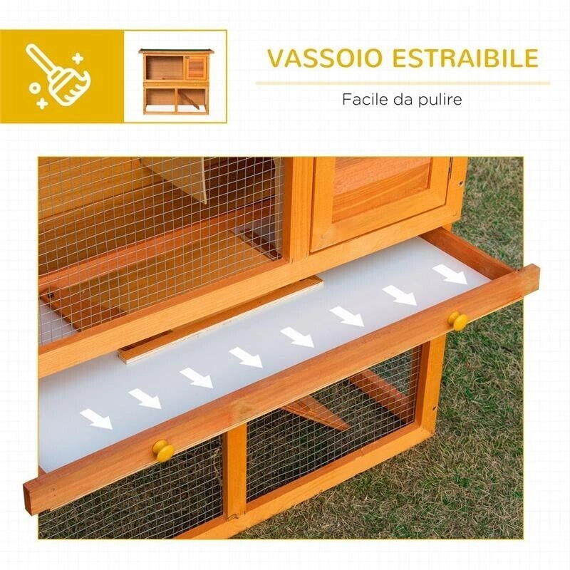 GABBIA PER CONIGLI CONIGLIERA DA ESTERNO IN LEGNO DI ABETE, 90X45X80CM