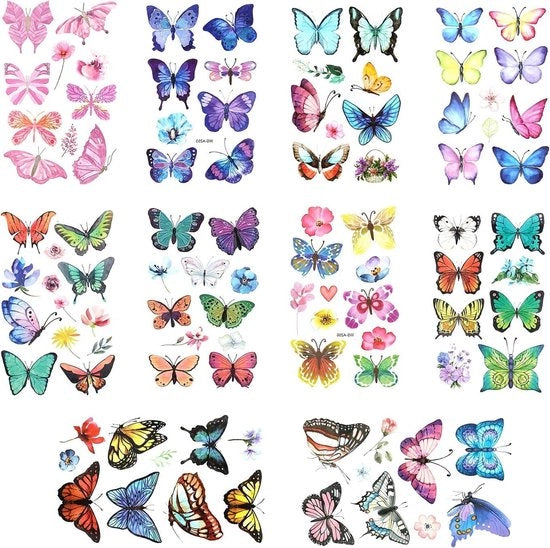 Tatuaggi temporanei da 10 strisce - 99 pezzi - Stickers di tatuaggi per donne - Festa di compleanno - Stili misti.