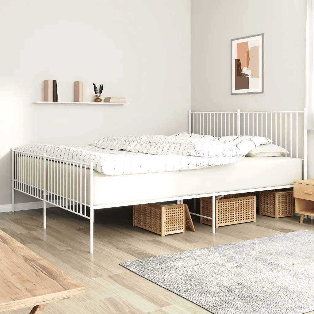 Giroletto con Testiera e Pediera-Struttura Letto Metallo Bianco 200x200 cm 736174
