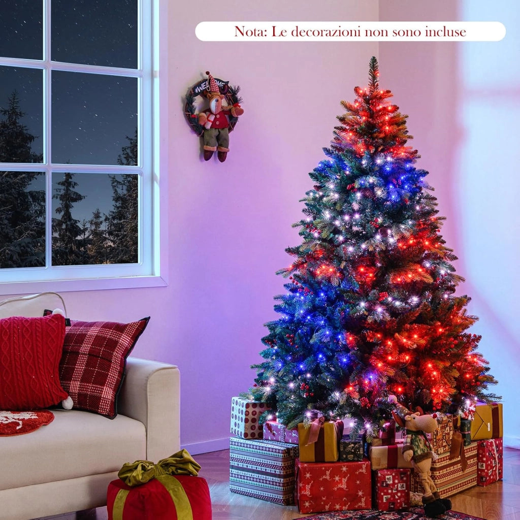 Albero di Natale Artificiale 180 cm, con 370 Luci RGB Multicolori Controllabili tramite APP, 1054 Rami in PE & PVC, 41 Pigne e 41 Bacche Rosse e Controllo Remoto (180 cm)
