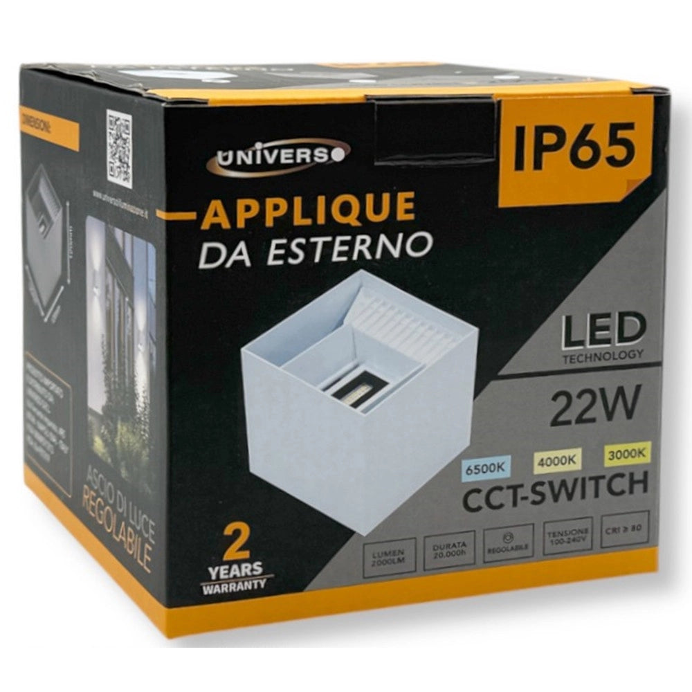 Trade Shop - Lampada Applique Led Muro 22w Doppia Emissione Cct 3in1 Luce Selezionabile Esterno Es66-3c -