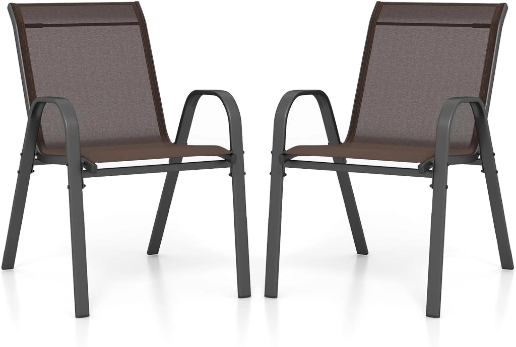 Set di 2/4 Sedie da Giardino, Poltrone in Tessuto Textilene per Esterno, Sedie Impilabili con Gambe in Metallo, Portata 150 kg, 56 x 70 x 84 cm (Grigio,4)