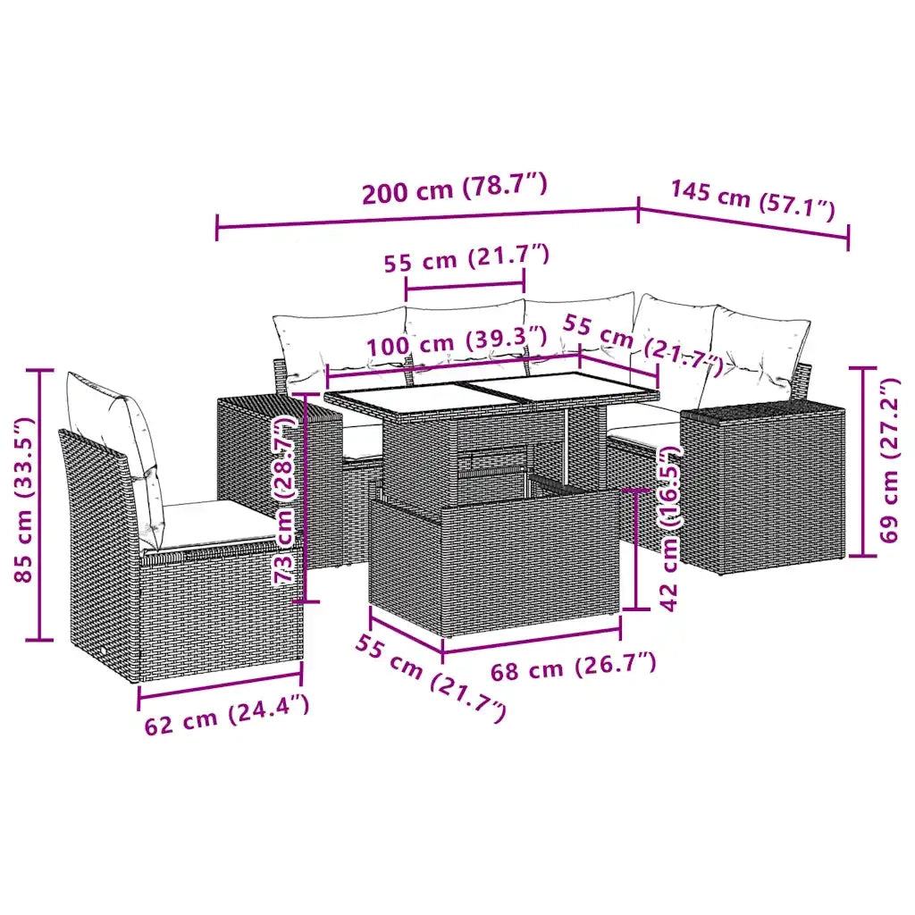 Set Divani da Giardino 6 pz con Cuscini Grigio in Polyrattan 3269171