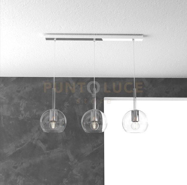 SOSP. CROMO RETTANGOLARE 3 LUCI VETRI TUTTI PICCOLO TRASPARENTE 1155CR-S3 RP-TR