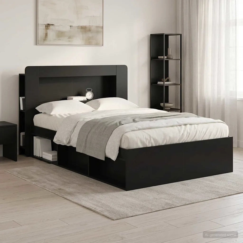 Testata del letto con archiviazione Nero Legno ingegnerizzato 8001265